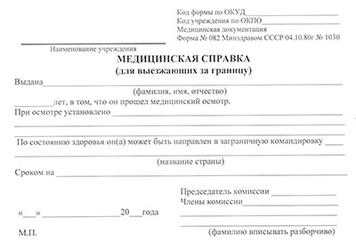 Справка для выезжающих за границу (форма 082/у) в Омске